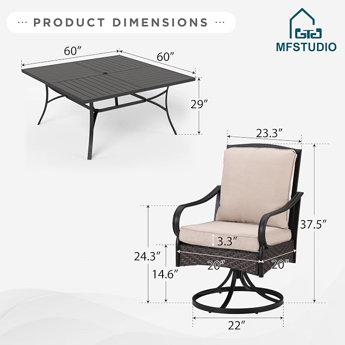 MFSTUDIO 9 Pieces Patio Dining Set, Cushioned Chairs and Metal Square Dining - Image 9