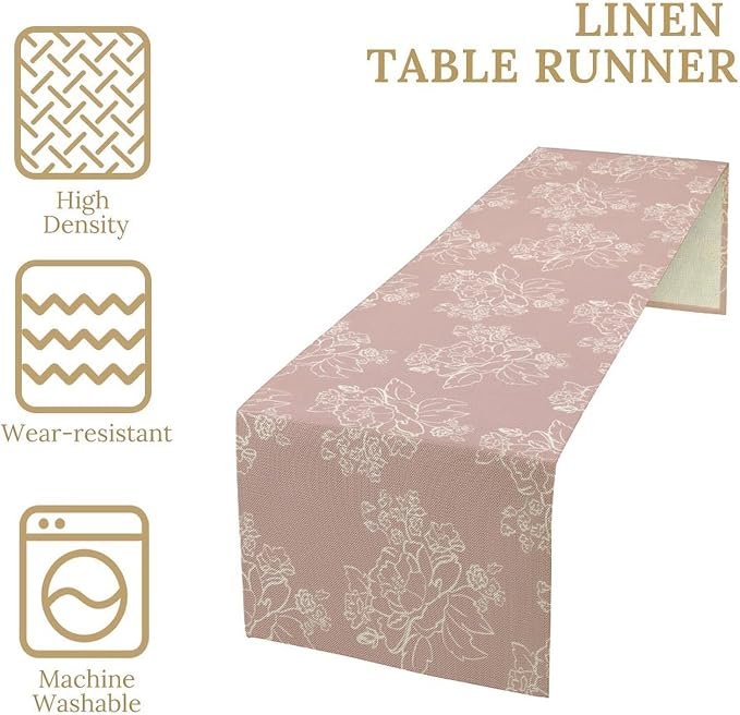 Pink Farmhouse Flower Table Runner, Vintage Boho Floral Table Runner - Image 5