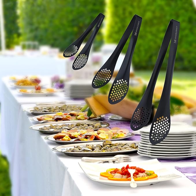 Buffet Tongs Set in Stainless Steel, Black, 7, 9 and 11 Inch