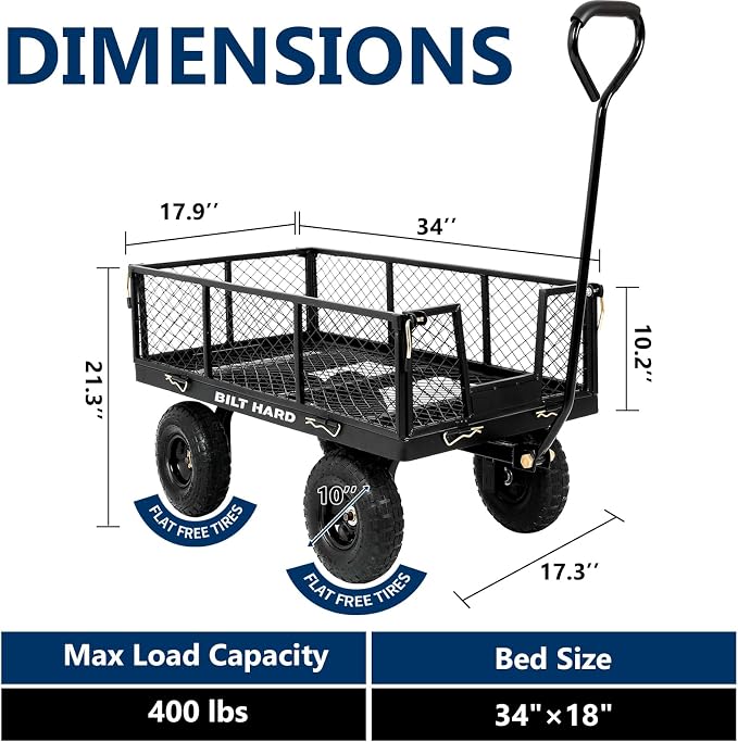 BILT HARD 400 lbs 10" Rubber Tires Steel Garden Cart - Image 6