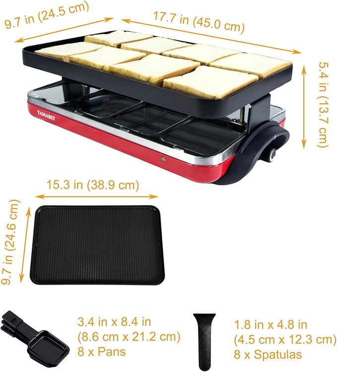 TAMARIT Classic 8 Person Raclette Grill 1500W Electric Tabletop Griddle - Image 2