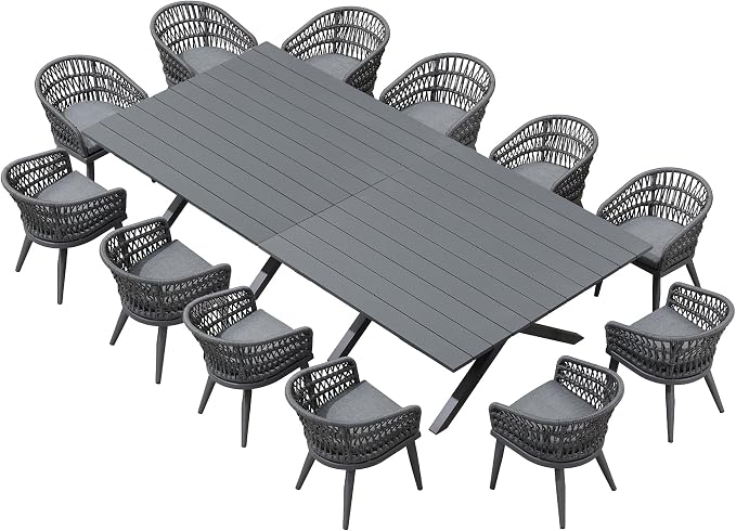PURPLE LEAF 14 Pieces Outdoor Dining Set All-Weather PE Rattan Outdoor Patio - Image 8