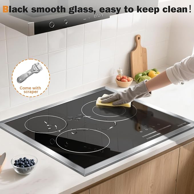 Noxton 24 Inch Electric Cooktop, 3 Burner Built-in Radiant Stove Top, Stainless - Image 4
