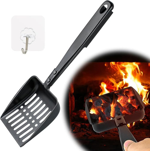 13 Inch Hollow Out Fireplace Ash Sifter Metal Black Coal Shovel Heat Resistant by Fantang