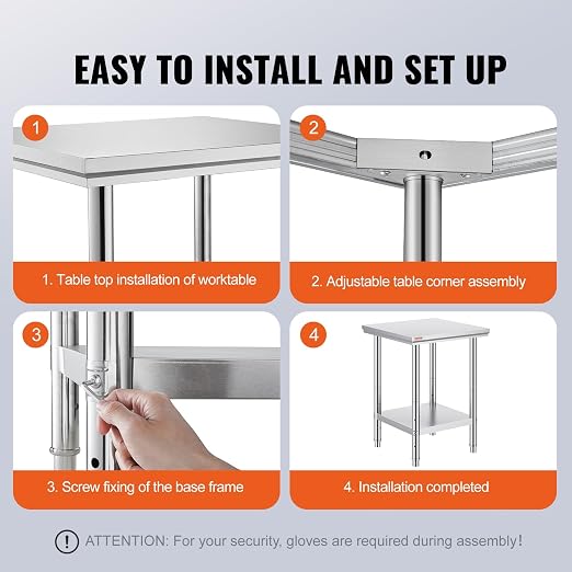 Vevor Stainless Steel 24 x 24 x 32 Inch Commercial Kitchen Prep & Work Table - Image 6
