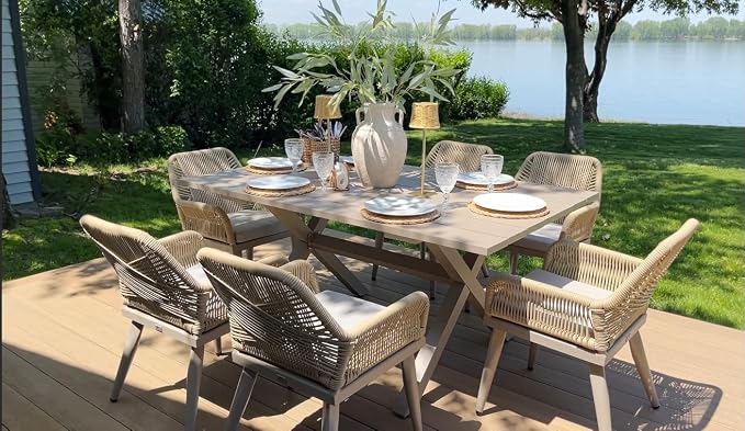 PURPLE LEAF 7 Pieces Outdoor Dining Set All-Weather PE Rattan Outdoor Patio by PURPLELEAF