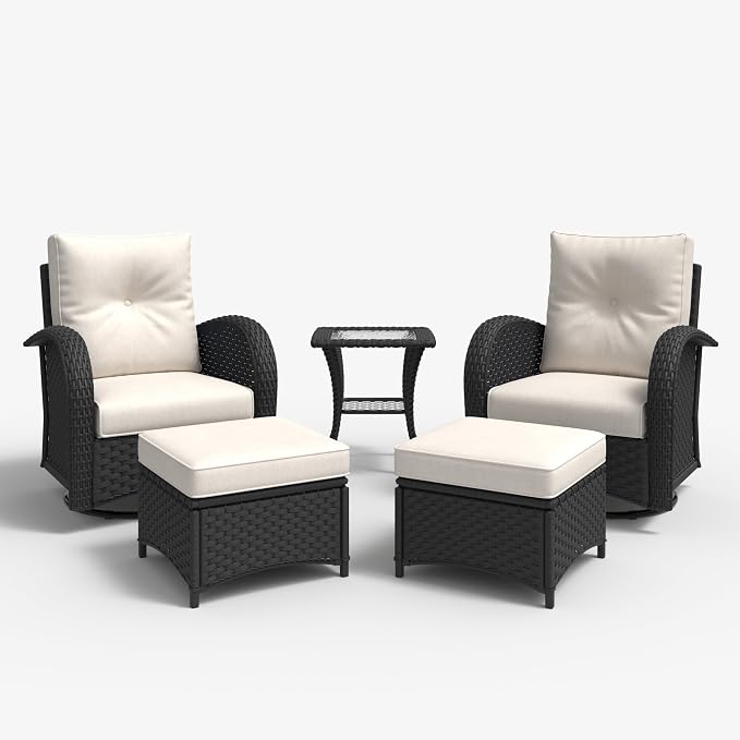 LayinSun 5 Pieces Outdoor Patio Furniture Set, Rattan Wicker Sectional Swivel - Image 2