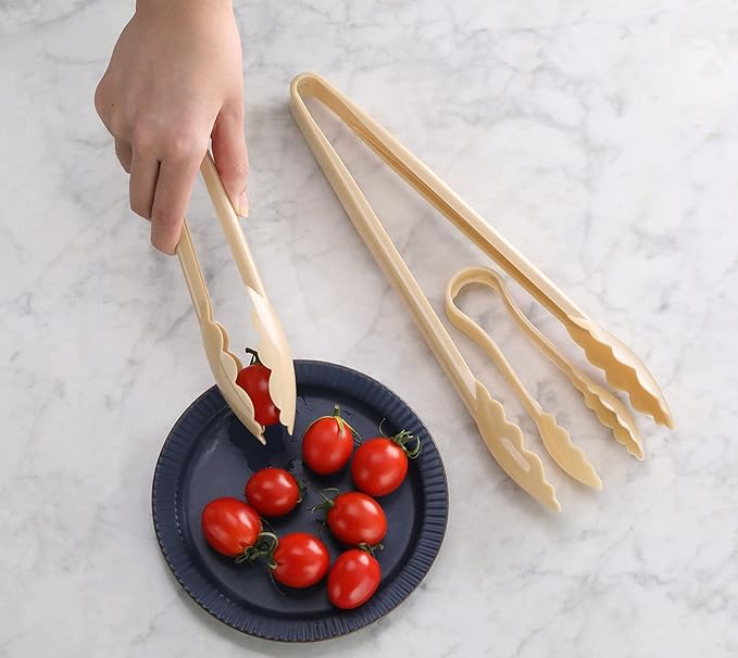 Beige Plastic Serving Tongs, Set of 12, Food Safe Polycarbonate
