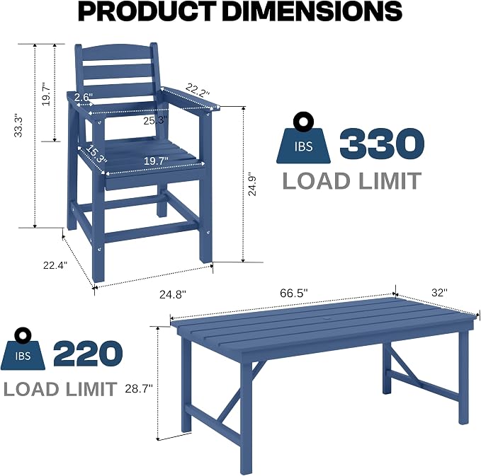 7 Piece Patio Dining Set with 11ft Patio Umbrella, 7 Navy Outdoor HDPE Dining - Image 5