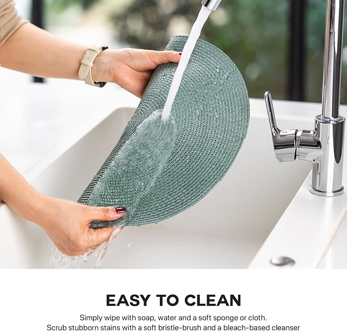 Round Placemats Set of 6 Plastic Woven Placemats Washable Wipeable Table Mats - Image 3