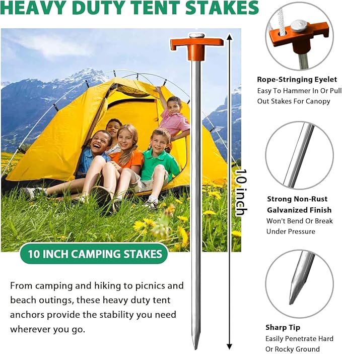 Eurmax USA Galvanized Non-Rust Camping Family Tent Pop Up Tent Stakes Ice Tools - Image 3