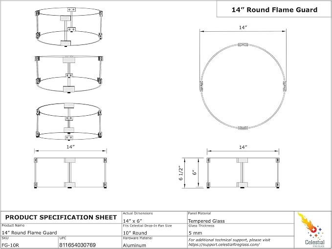 Celestial 14" x 6" Round Wind Guard, - Image 8