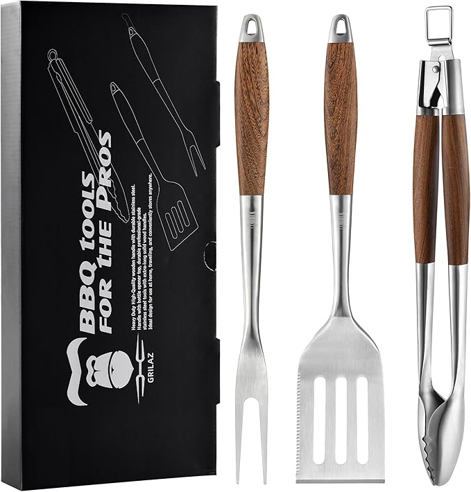 Heavy-Duty ​Dikela Wooden BBQ Grilling Tools Set. Extra Thick Stainless Steel by Grilaz