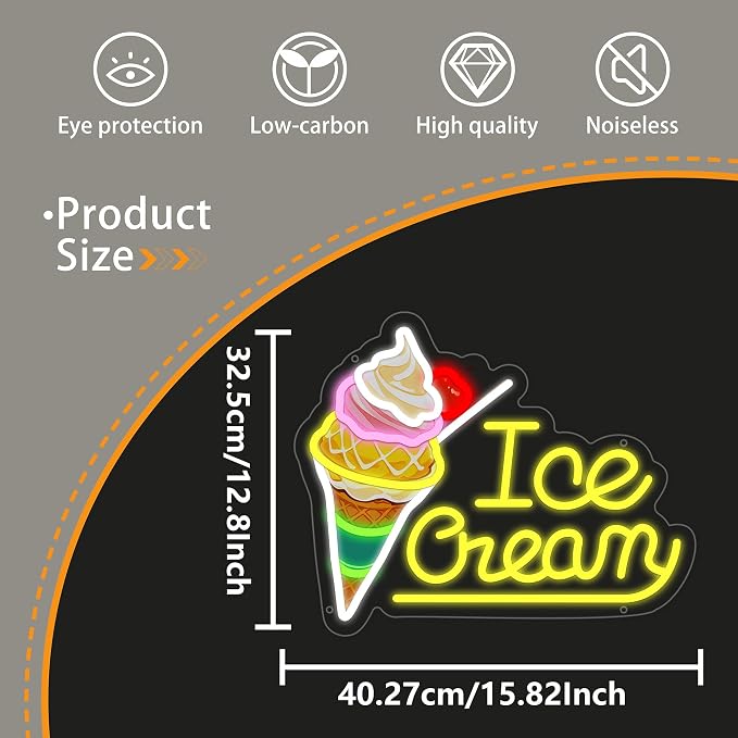 Ice Cream Neon Sign for Wall Decor, Ice Cream Led Signs, Dimmable USB Powered - Image 4