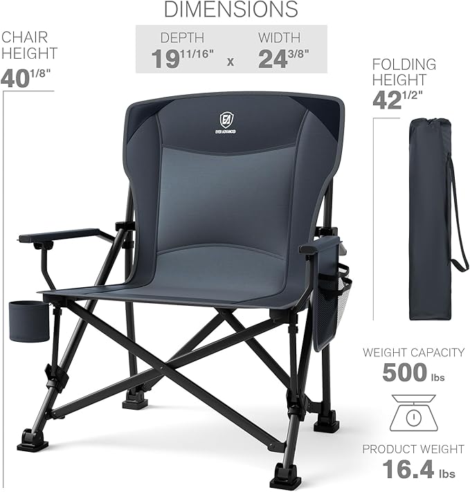 Camp Chair in Grey with Steel Frame and Cup Holder