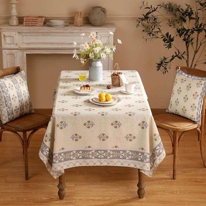 patdrea Designer Small Beige Square Tablecloth, Vintage Linen - Image 3