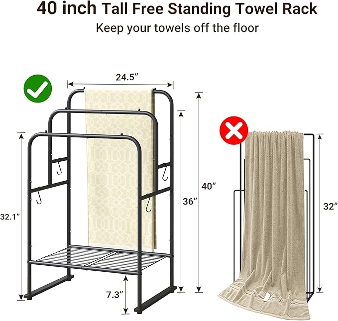 ELYKEN 40'' Tall Standing Towel Racks, 3 Tier Towel Drying Rack Outdoor - Image 3