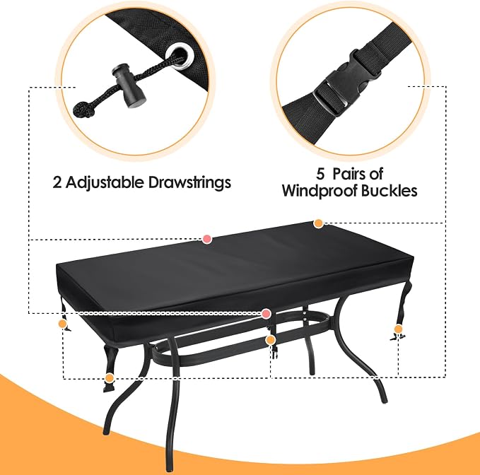 TOHONFOO Rectangular Patio Table Cover - Image 3