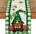 Artoid Mode Shamrock Lucky Buffalo Plaid Gnomes St. Patrick's Day Table Runner by ArtoidMode