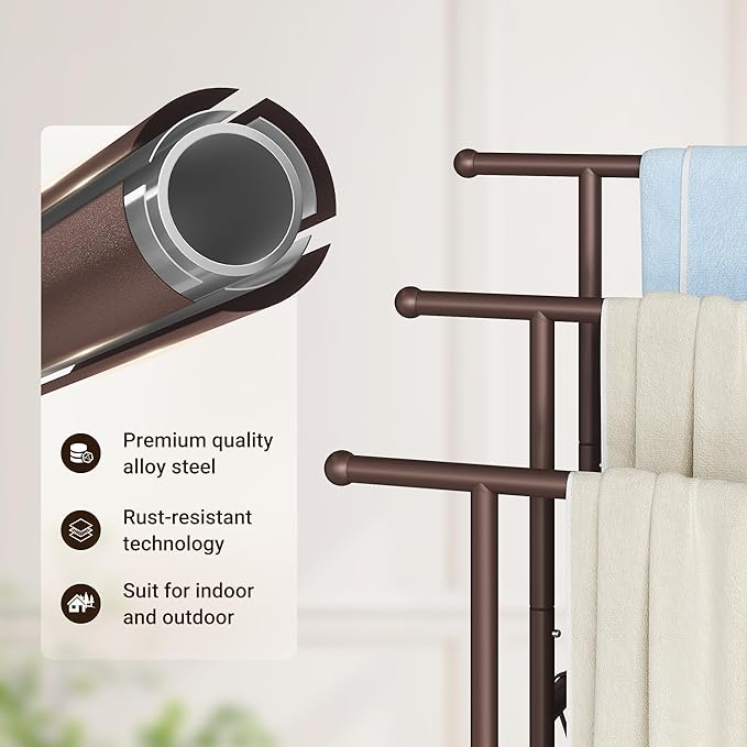 ELYKEN 3 Tier Standing Towel Rack, Freestanding Floor Towel Rack - Image 4