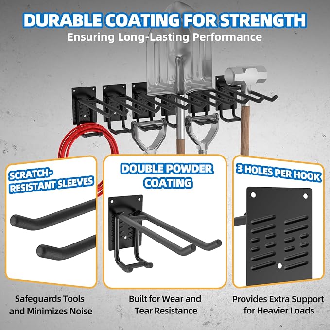 6 Pack Garage Hooks 10 INCH Heavy Duty Double-Layer Steel Shed Wall Mount - Image 3