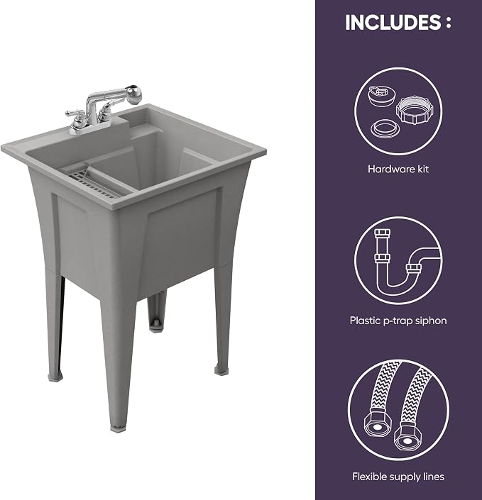 Freestanding Utility Sink with Two Handle Chrome Faucet - Image 2