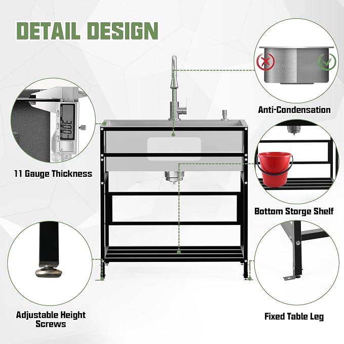 30x18 Inch Stainless Steel Utility Sink-Freestanding Laundry Sink Practicality - Image 6