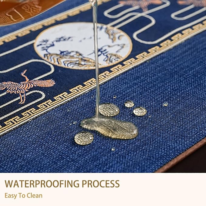 Embroidered Tassel Table Runner Chinese Style Landscape Painting Waterproof - Image 7