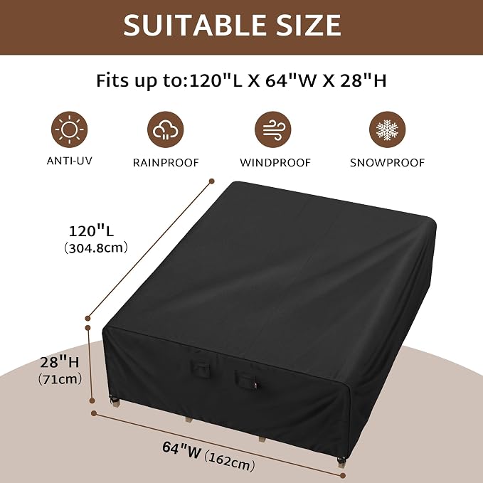iBirdie Outdoor Patio Furniture Set Covers 120 x 64 inch fit 5 x 9 ft, 64 inch - Image 2