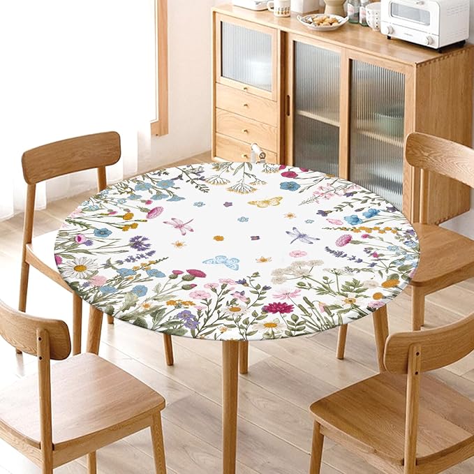 Spring Summer Floral Round Fitted Tablecloth - Image 7