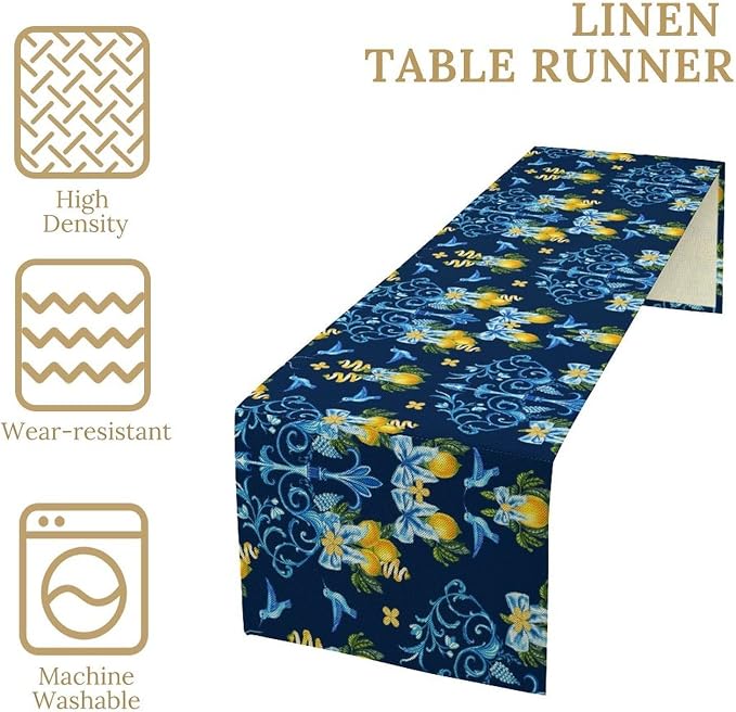 Lemon Fruit Table Runner Nature Bow Farmhouse Talavera Ethnic Folk Rustic Birds - Image 7