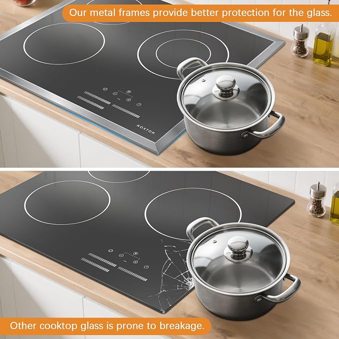 Noxton 24 Inch Electric Cooktop, 3 Burner Built-in Radiant Stove Top, Stainless - Image 3
