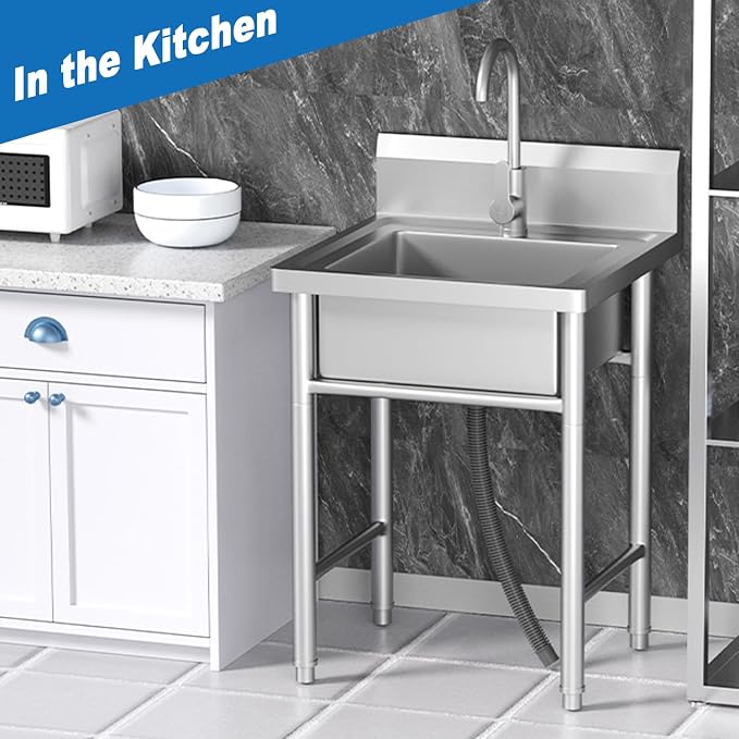 Free Standing Stainless-Steel Single Bowl Commercial Restaurant Kitchen Sink - Image 2