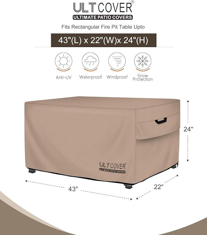ULTCOVER Rectangular Gas Fire Pit Table Cover 43x22 inch Waterproof Heavy Duty - Image 2
