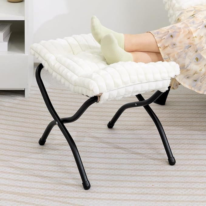 HollyHOME 15" Folding Footrest Stool, Upholstered Small Foldable Ottoman - Image 2