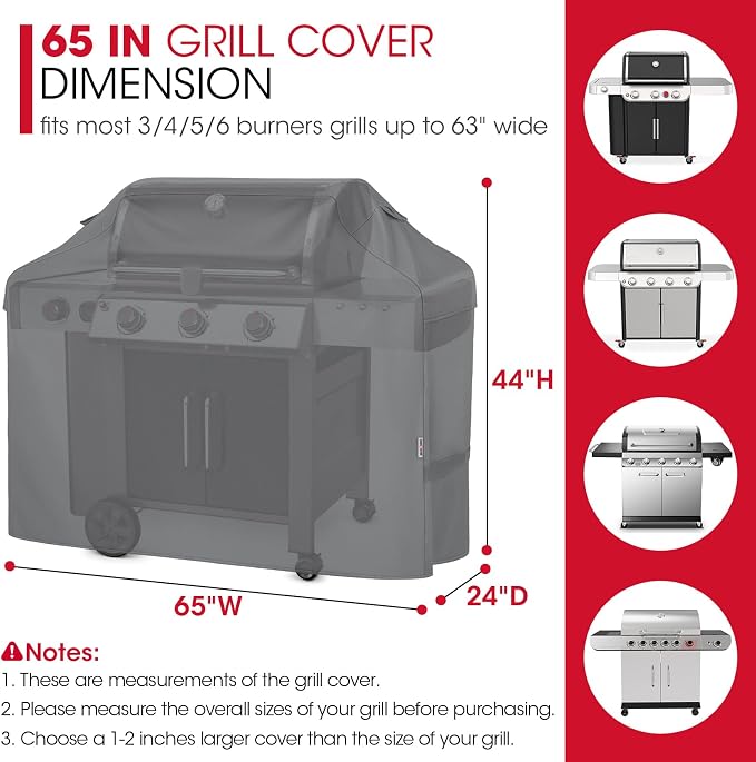 Unicook 65 Inch Grill Cover for Outdoor Grill, Heavy Duty Waterproof BBQ Cover - Image 2