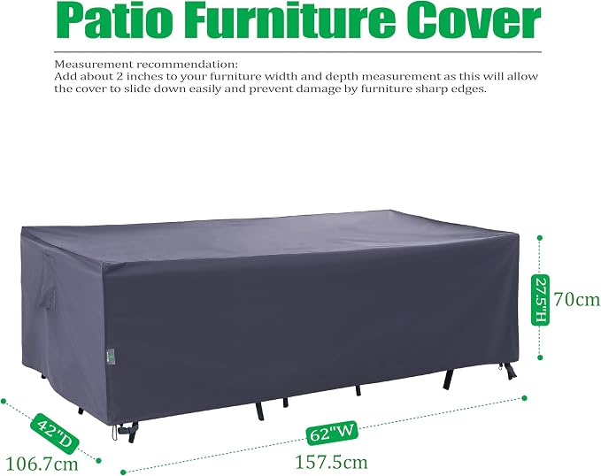 F&J OUTDOORS Patio Outdoor Patio Table Cover 62 x 42 x 27.5 inches, Waterproof - Image 2