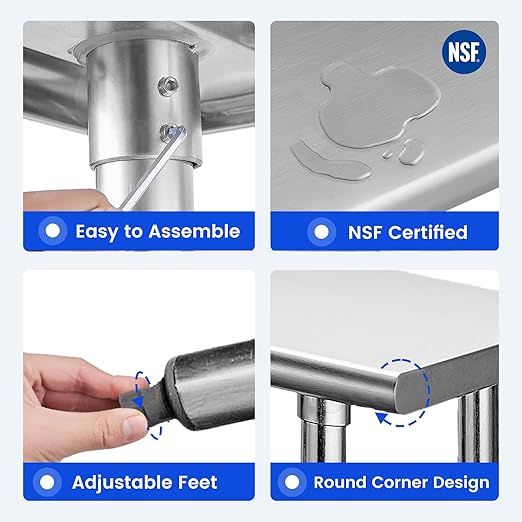 Hally Stainless Steel Table for Prep & Work 30 x 15 Inches, NSF Commercial - Image 6