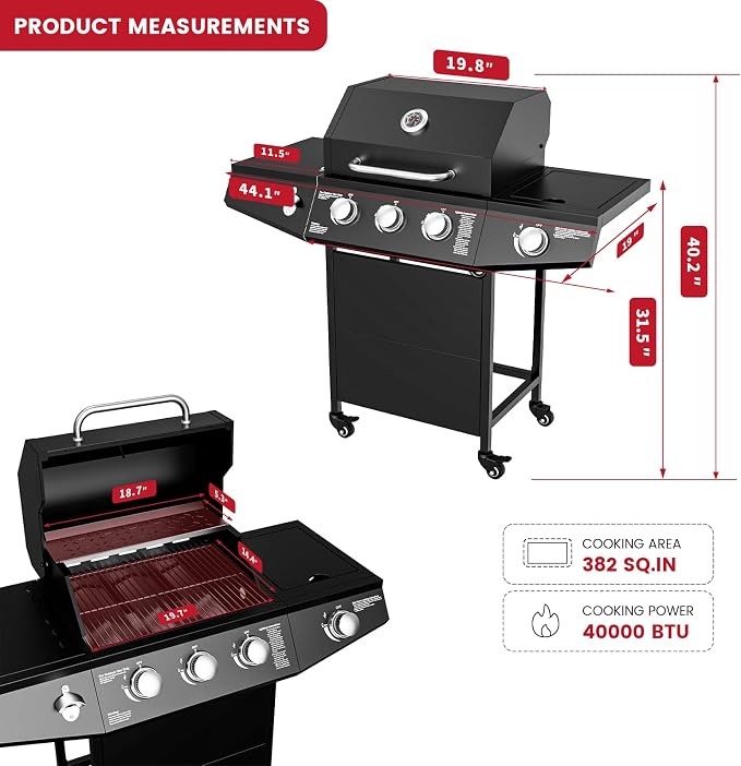 40, 000 BTU Propane Gas Grill, 3 Burner Gas Grill - Image 2