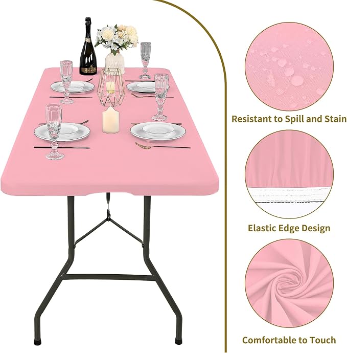 6 Pack Fitted Tablecloth for 6 Foot Rectangle Tables, Washable Stretch Folding - Image 3