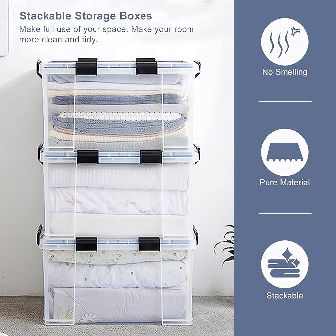 3-Pack Waterproof Plastic Storage Box, 90QT/85L Stackable Latch Box Durable - Image 8