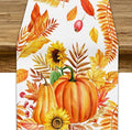 Fall Pumpkin Table Runner, Rustic Autumn Harvest Thanksgiving Sunflower Leaves by JanJCurt