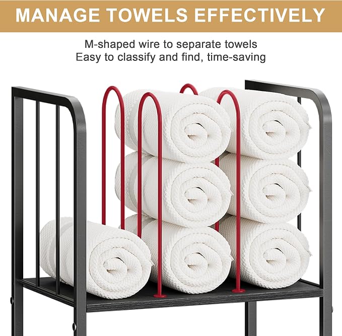 Towel Rack Free Standing 3-Tier M-Shaped Detachable Dividers, Durable Metal - Image 3