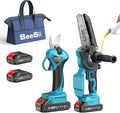SEESII Mini Chainsaw & Pruning Shears: 6" Electric Saw Brushless & 1.3" Pruner by Seesii