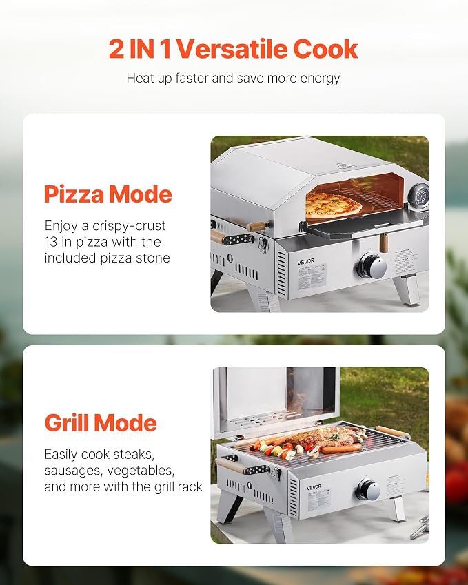 VEVOR 2 IN 1 Outdoor Pizza Oven, 13 in Propane Pizza Oven & Grill, 000 BTU - Image 4