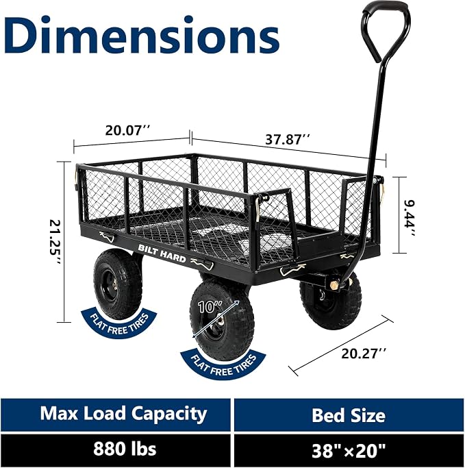 BILT HARD 10" Flat Free Tires Heavy Duty Garden Cart - Image 6