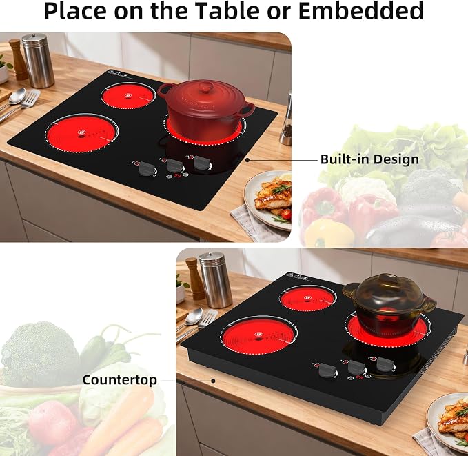 VBGK Electric Cooktop, 24 inch 220V Stove Top, Touch and Knob Control, 9 Power - Image 7