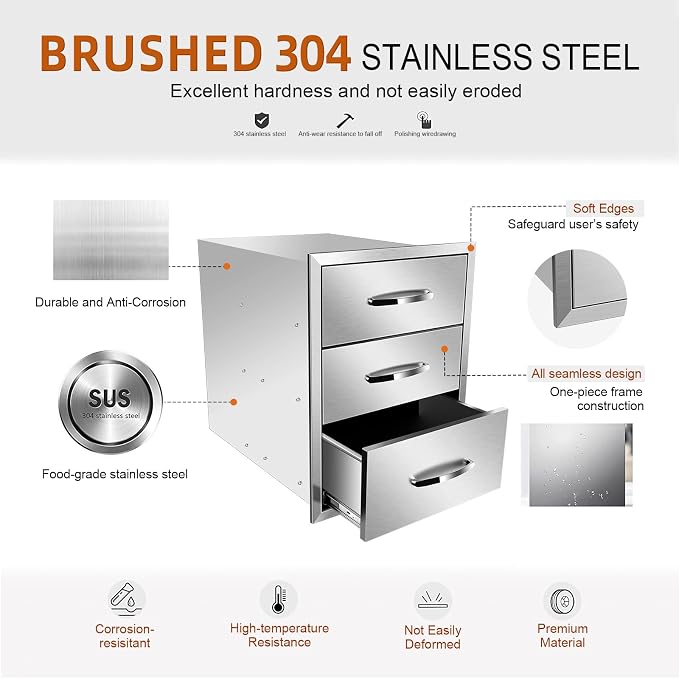 Outdoor Kitchen Stainless Steel Triple Access BBQ Drawers - Image 5