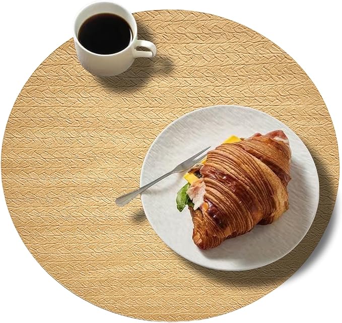 PIGCHCY Round 15" Water-Resistant Placemats Set of 6, Premium Faux Leather - Image 4