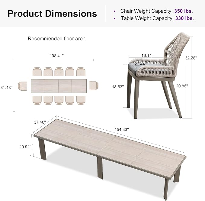 PURPLE LEAF 13 Pieces Patio Dining Set Aluminum Rectangular Table and Wicker - Image 9